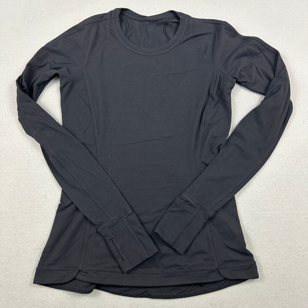 Lululemon Shirt Women 6 Black Runderful Long Sleeve Reflective Pocket Cuffins